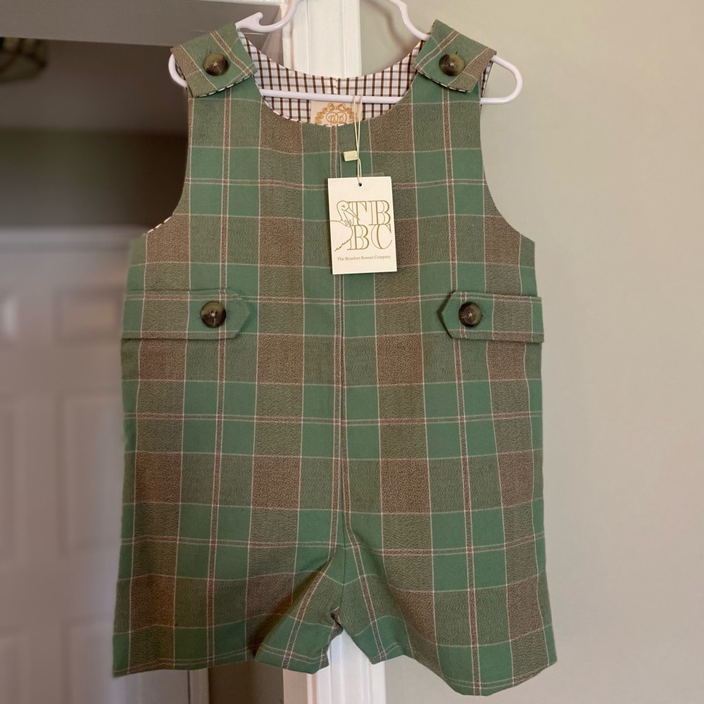 The Beaufort Bonnet Company plaid flannel romper. 3T. NWT.